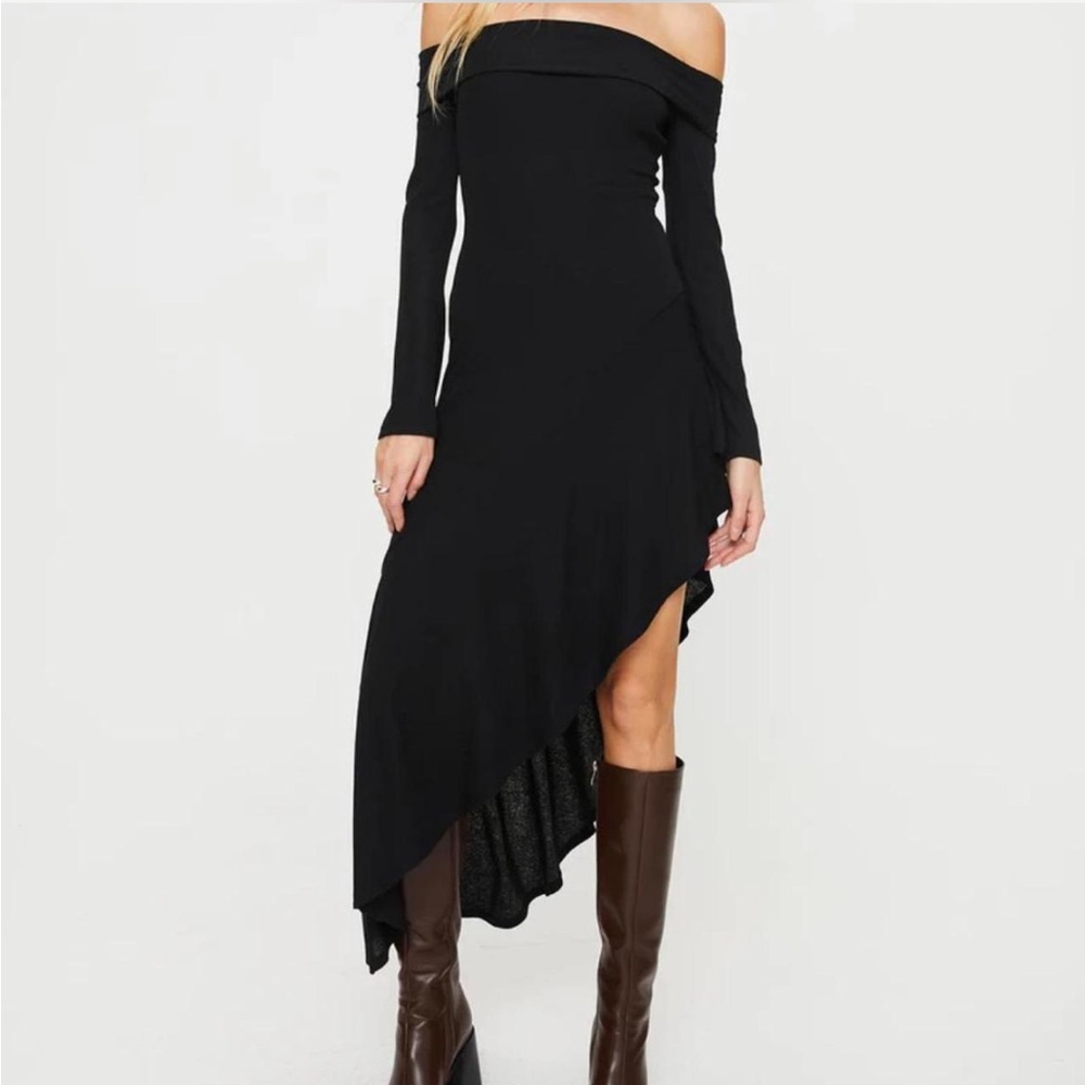 Princess Polly Black Asymmetrical Off-Shoulder Dress